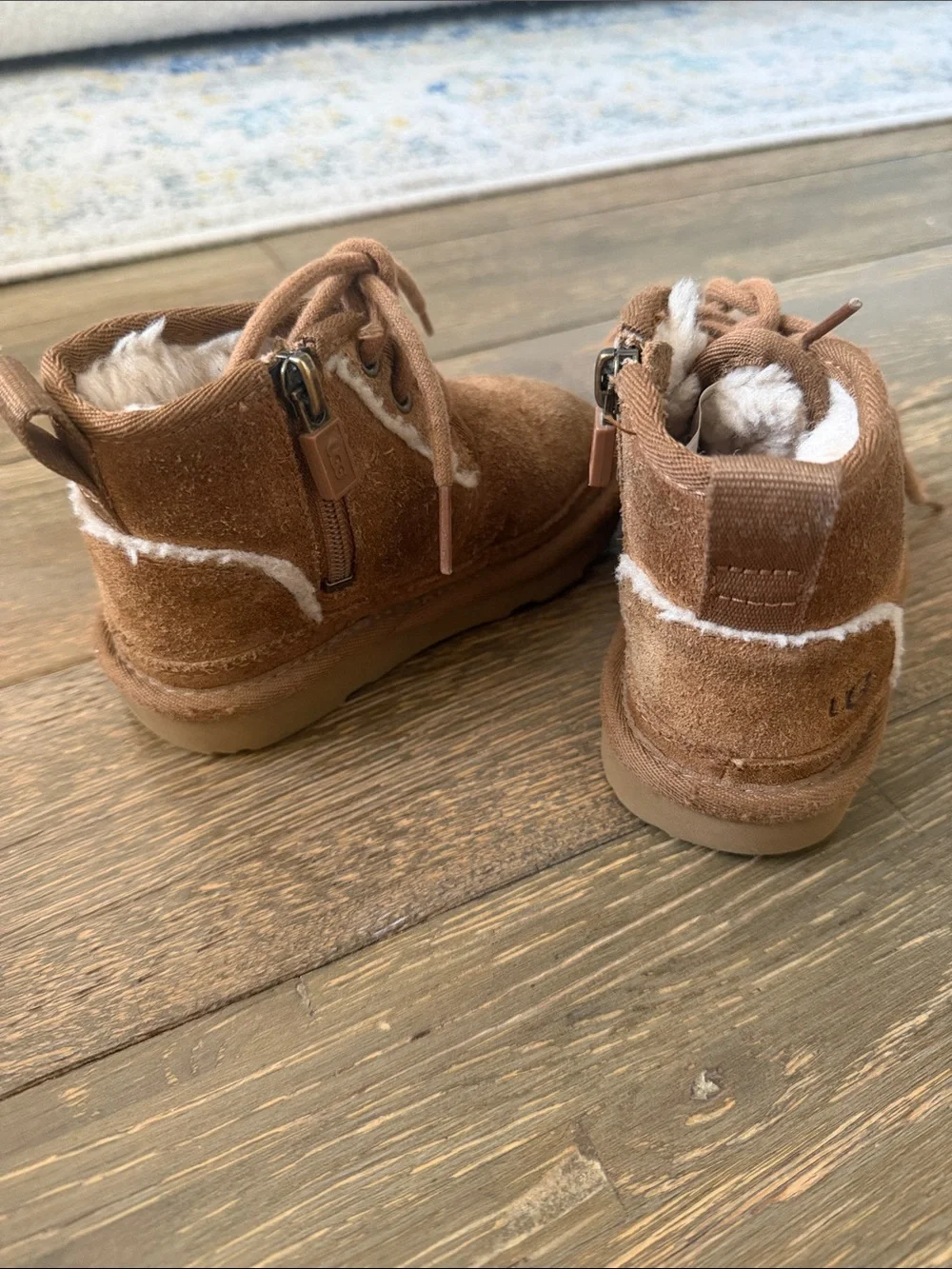 UGG Kids Chestnut Brown Suede Lace-Up Shearling Boots